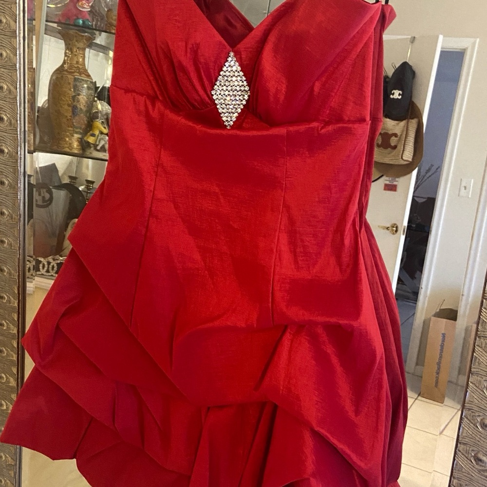 Jessica McClintock Red Mini Dress with Rhinestone Detail